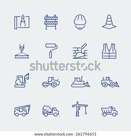 Construction and building icon set in thin line style