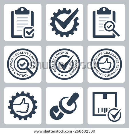 Quality control related vector icon set