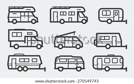 Recreational vehicles camper vans icons