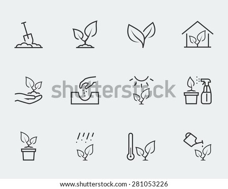 Plant related vector icon set in outline style