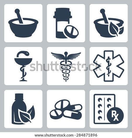 Pharmacy, medicine vector icon set