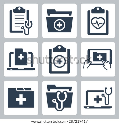 Vector icon set of patient medical record 