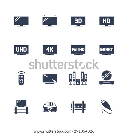 TV and television equipment vector icon set