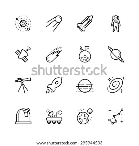 Space and cosmos icon set in outline style