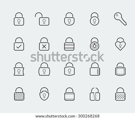 Locks vector icon set in thin line style