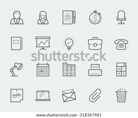 Office elements thin line icon set