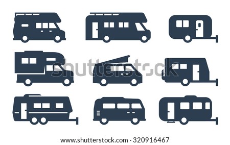 RV cars, recreational vehicles, camper vans icons