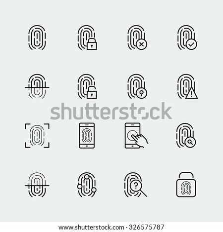 Fingerprint icon set, thin line design