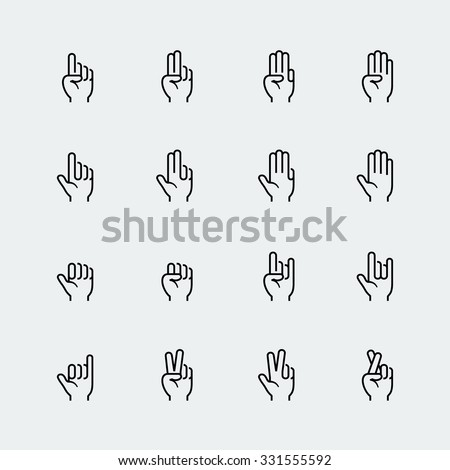 Hand gestures and language thin line icon set #2