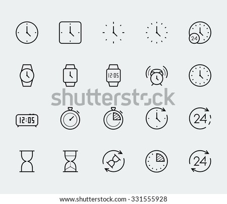 Time and clock vector icon set in thin line style