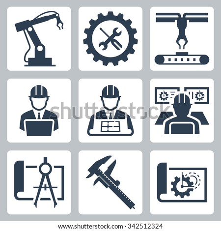 Engineering and manufacturing vector icon set