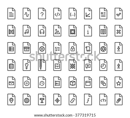 File types vector icon set in thin line style