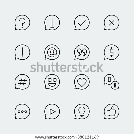 Symbols in speech bubbles vector icon set in thin line style