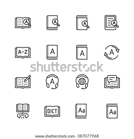 Dictionary, vocabulary book icon set in thin line style