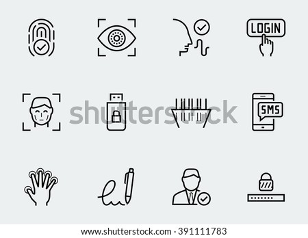 Secure identity verification systems icon set in thin line style