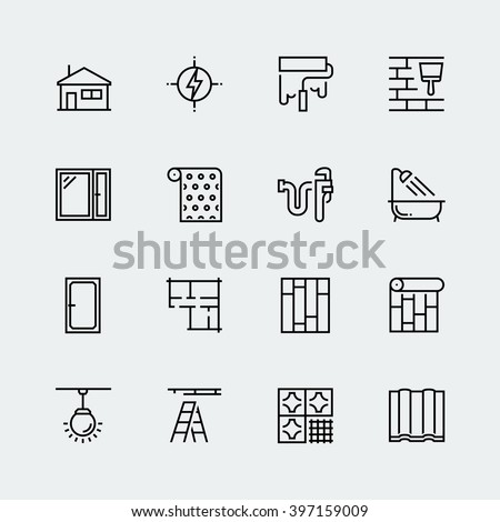 Vector icon set of home decorating,overhaul and repair in thin line style