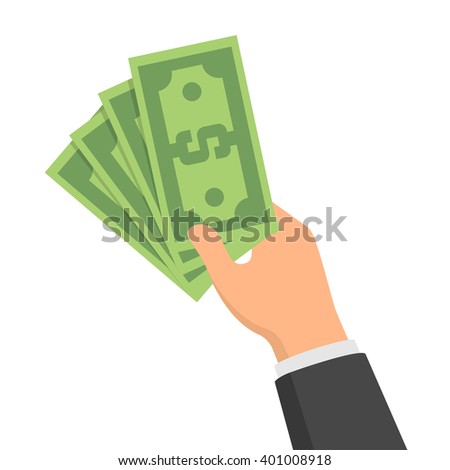 Hand holding green money banknotes. Vector flat design illustration