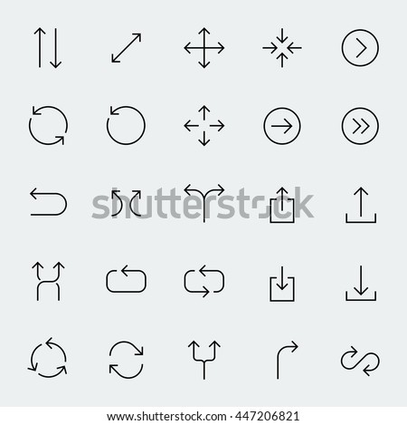 Arrow symbols vector icon set in thin line style