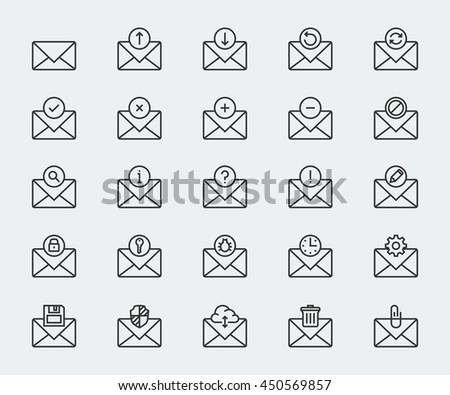 Email vector icon set in thin line style