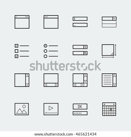 Web or app form elements icon set in thin line style