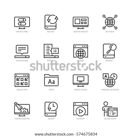 Operating system vector icon set in thin line style