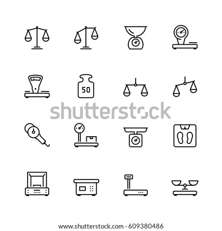 Scales and weighing vector icon set in thin line style