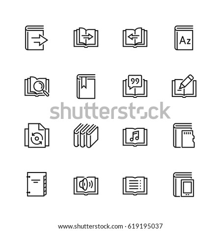 Ereader interface related vector icon set in thin line style