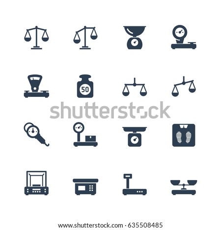 Scales, weighing, balance vector icon set