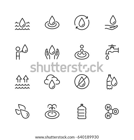 Water related vector icon set in thin line style