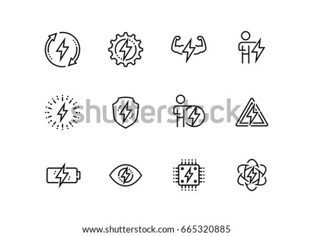 Energy and electricity related vector icon set in thin line style