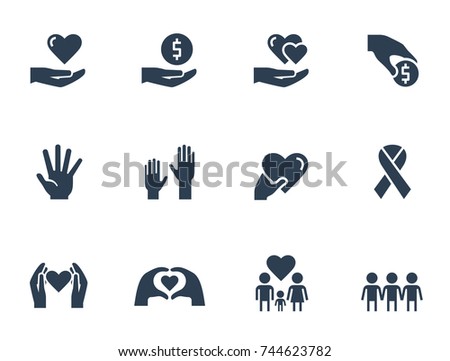 Charity, donation and volunteering icon set in glyph style