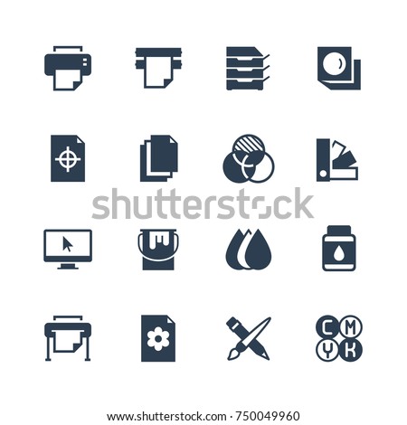 Printing vector icon set in glyph style