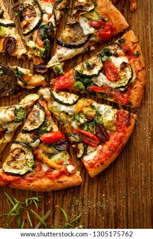 Similar – Image, Stock Photo Pizza vegetarian top view isolated on a purple background