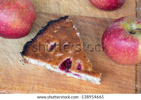 Strawberry apple pie based on wooden background