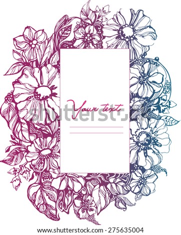 Vintage Elegant with summer flowers. Purple vector illustration in frame