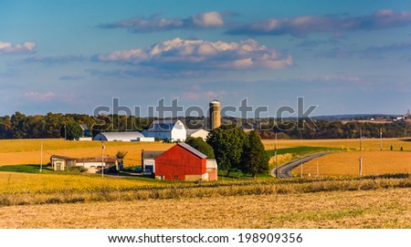 View of a farm and country road in rural York County, Pennsylvania.