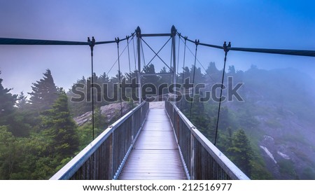 The Mile High Swinging Bridge In Fog At Grandfather