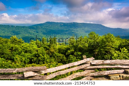 Fence and view from the slopes of Grandfather Mountain, near Linville, North Carolina.