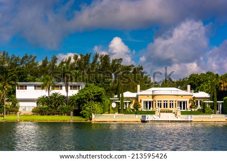 Houses along Collins Canal, in Miami Beach, Florida.
