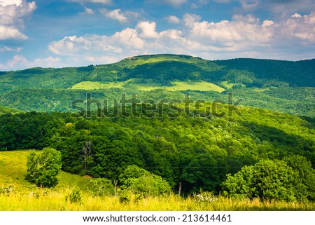 View of hills and mountains in the rural Potomac Highlands of West Virginia.