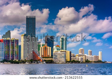 View of the Miami Skyline from Virginia Key, Miami, Florida.