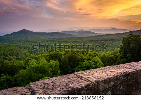 The Appalachian Mountains at sunset, seen from the Blue Ridge Parkway in North Carolina.