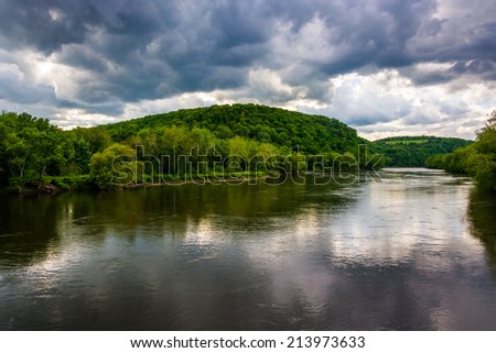 The Delaware River seen from a bridge in Belvidere, New Jersey.