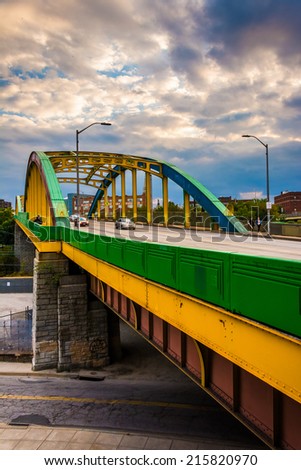 Colorful bridge on Howard Street in Baltimore, Maryland.