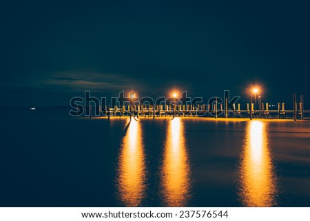 Pier on the Chesapeake Bay at night, in Havre de Grace, Maryland.
