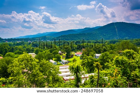 View of a trailer park and mountains near Keyser, West Virginia.