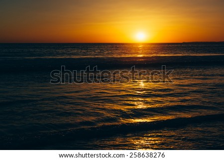 Sunset over the Pacific Ocean, in Santa Monica, California.