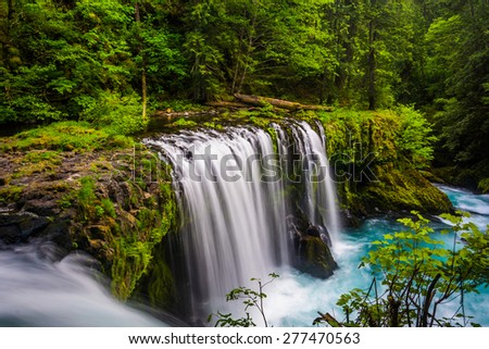 View of Spirit Falls on the Little White Salmon River in the Columbia River Gorge, Washington.