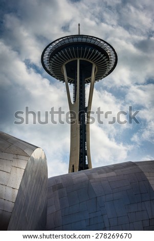 The Space Needle and Experience Music Project Museum at the Seattle Center, in Seattle, Washington.