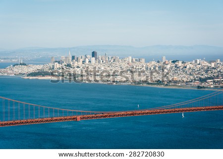 View of the Golden Gate Bridge from Hawk Hill,  Golden Gate National Recreation Area, in San Francisco, California.